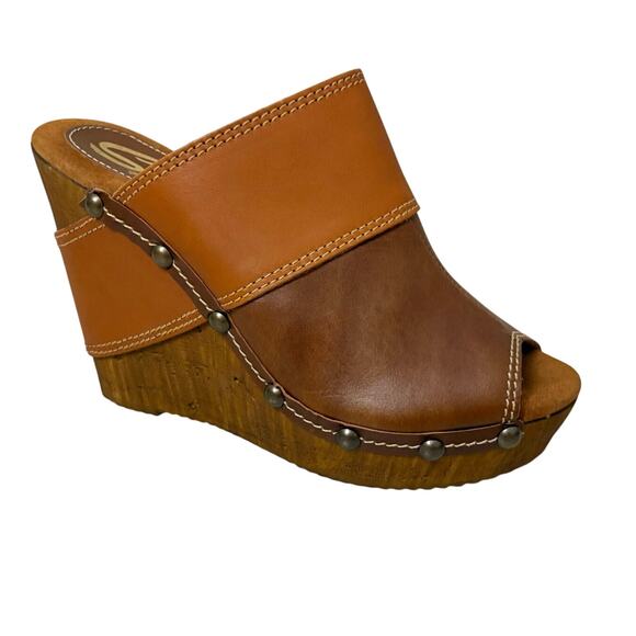 Sbicca Vintage Collection Leather Platform Clogs Studded Brown Slip-On 39(8.5) - Picture 1 of 15